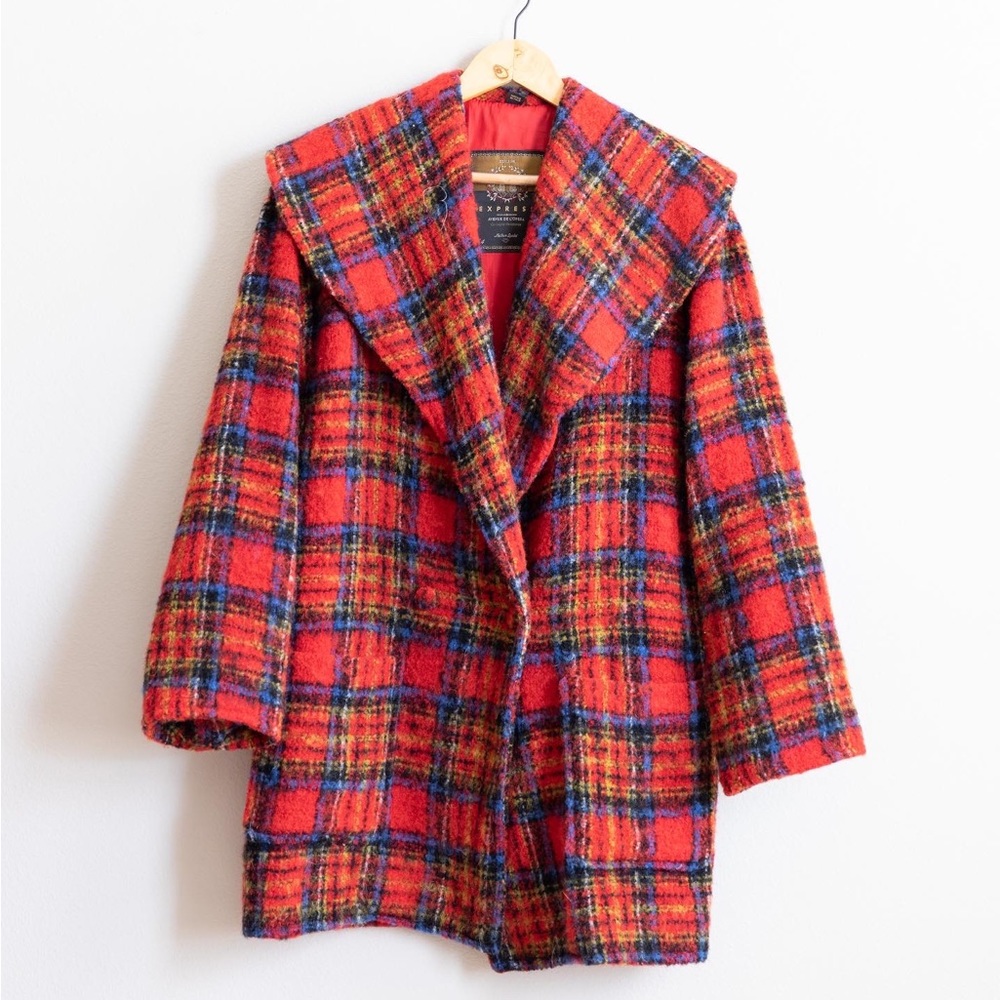 Vintage Express Mohair Blend Plaid Coat Small